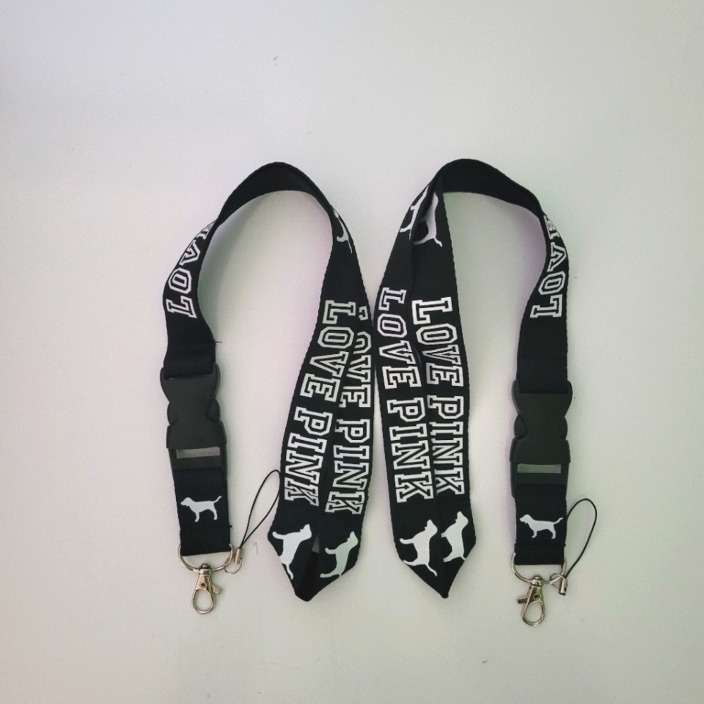 S. Love PINK Victoria's Secret Black One Size Detachable Lanyard & Clip (2pcs)